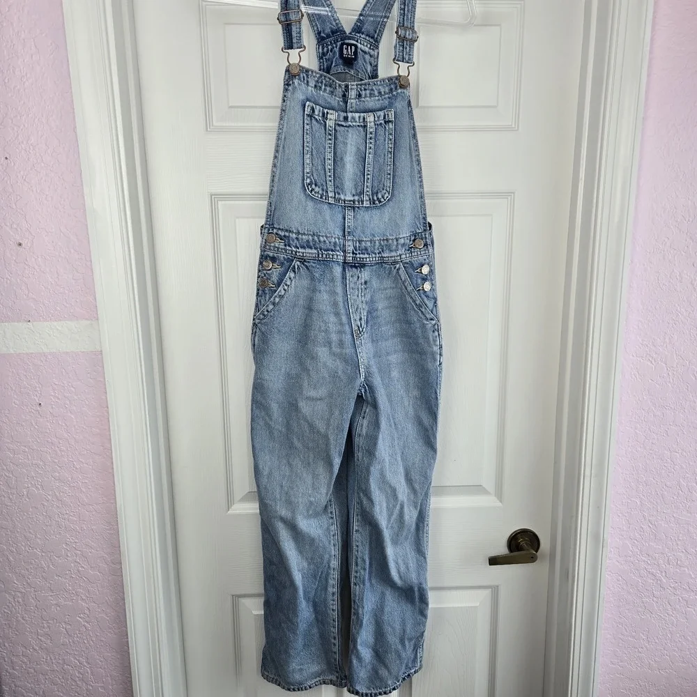 Gap Kids Denim Bib Overalls Girls Size XL 12 Medium Wash Jeans‎ Pockets